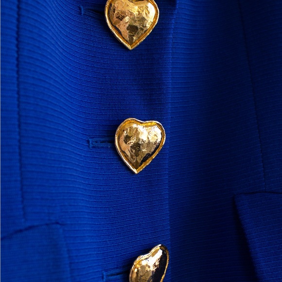 Yves Saint Laurent Encore Vintage S/S 1995 Royal Blue Gold Hearts Jacket Suit - Picture 9 of 16